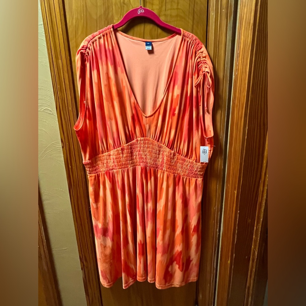 Old Navy Orange Sleeveless Smocked Mesh Mini Dress Size XXL-NEW